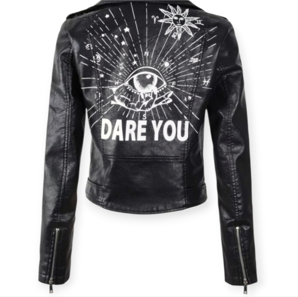 Womens Black Faux Leather Moto Jacket - Picture 2 of 3